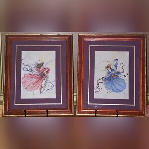 Set of 2 Vintage Framed Watercolor Prints by Peggy Reimel Abrams W/Angels